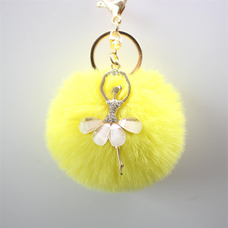 Wholesale 5pcs Cute Rhinestone Angel Ballerina Girl Pom Pom Keychain